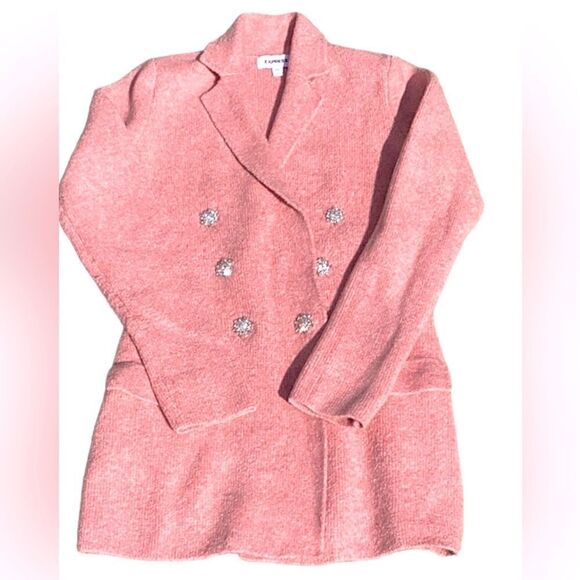 EXPRESS WOMENS SWEATER BLAZER DOUBLE BREASTED RHINESTONE EMBELLISHED PINK XS - Picture 4 of 7